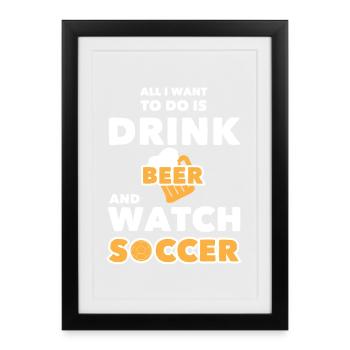 Beer and Soccer Fan Sports Typography Graphic - Gerahmtes Poster (27 × 37 cm) - Schwarz - Vorne