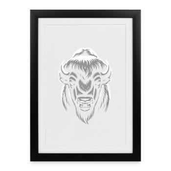 Gray bison head - Framed poster (27 × 37 cm) - black - Front