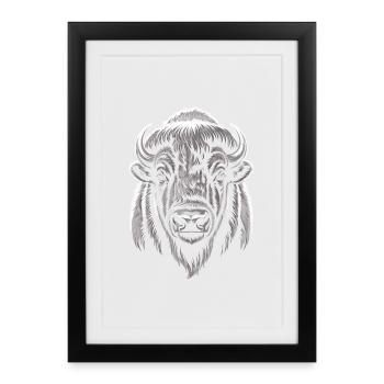 Illustration de la tête de buffle - Affiche encadrée (27 × 37 cm) - noir - Devant