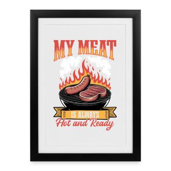 Barbecue grillant de la viande Grillant Barbecue - Affiche encadrée (27 × 37 cm) - noir - Devant