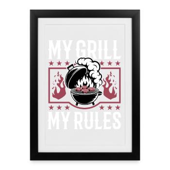 Barbecue grillant de la viande Grillant Barbecue - Affiche encadrée (27 × 37 cm) - noir - Devant