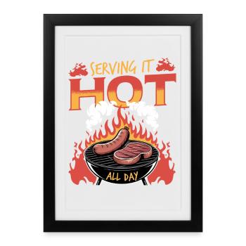 Barbecue grillant de la viande Grillant Barbecue - Affiche encadrée (27 × 37 cm) - noir - Devant