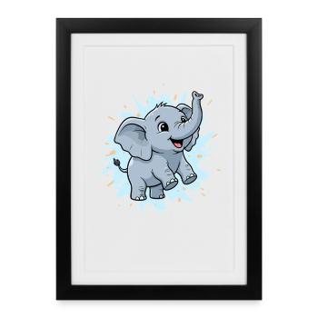 Cute elephant with paint splash - Framed poster (27 × 37 cm) - black - Front