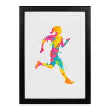 Courir Jogging coloré Femmes Enfants Filles Coureur - Affiche encadrée (27 × 37 cm) - noir - Devant