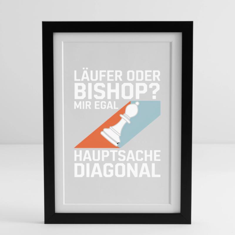 Läufer oder Bishop? Diagonal-Humor Gerahmtes Poster (27 × 37 cm)