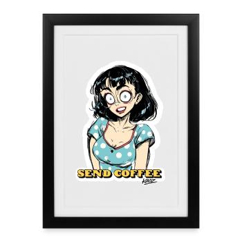Send Coffee Anime Girl Sticker - Framed poster (27 × 37 cm) - black - Front