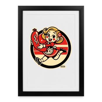 Fille aux snacks de saucisses rétro - Affiche encadrée (27 × 37 cm) - noir - Devant