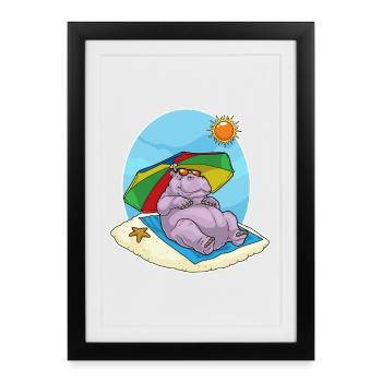 Hippopotamus Beach Parasol Summer - Affiche encadrée (27 × 37 cm) - noir - Devant