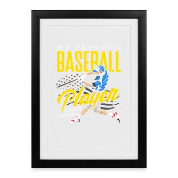Mon joueur de baseball préféré m’appelle papa - Affiche encadrée (27 × 37 cm) - noir - Devant