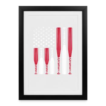 Drapeau américain fabriqué à partir de battes de baseball - Affiche encadrée (27 × 37 cm) - noir - Devant