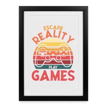 Escape Reality – Manette rétro Games & Play - Affiche encadrée (27 × 37 cm) - noir - Devant