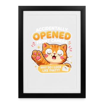 Chat caméra frontale ouvert accidentellement - Affiche encadrée (27 × 37 cm) - noir - Devant