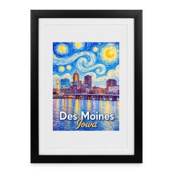 Nuit étoilée de Des Moines, Iowa - Affiche encadrée (27 × 37 cm) - noir - Devant