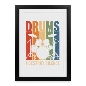 Drums I Destroy Silence Retro Drum Shirt - Framed poster (27 × 37 cm) - black - Front