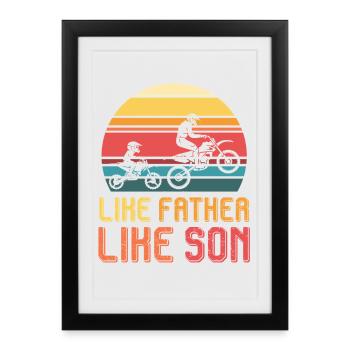 Coucher de soleil rétro Père & Fils Motocross - Affiche encadrée (27 × 37 cm) - noir - Devant