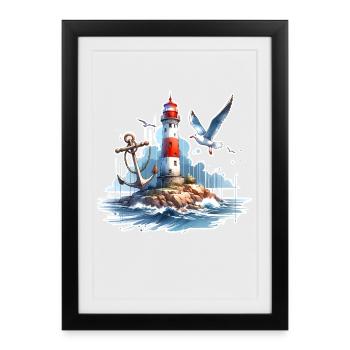 Lighthouse Anchor Seagull - Framed poster (27 × 37 cm) - black - Front