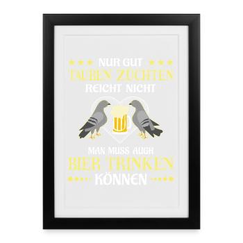 Taubenzüchter Spruch Lustig Taubenflüsterer - Gerahmtes Poster (27 × 37 cm) - Schwarz - Vorne