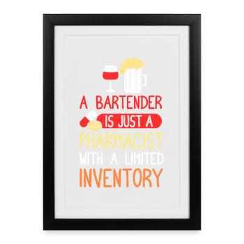 Barman Serveur Barman Barman - Affiche encadrée (27 × 37 cm) - noir - Devant