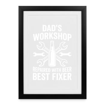 ATELIER DE PAPA RÉPARÉ AVEC BIÈRE MEILLEUR RÉPARATEUR Profi - Affiche encadrée (27 × 37 cm) - noir - Devant