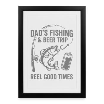 PAPAS PÊCHENT ET VOYAGE À LA BIÈRE, BONS MOMENTS - Affiche encadrée (27 × 37 cm) - noir - Devant