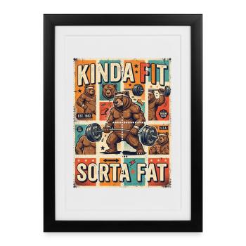 Plutôt en forme, un peu gros ours en haltérophilie - Affiche encadrée (27 × 37 cm) - noir - Devant