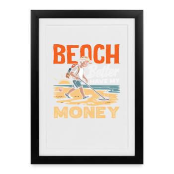 Détecteur de métaux sur la chasse au trésor sur la plage - Affiche encadrée (27 × 37 cm) - noir - Devant