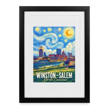 Winston-Salem, Caroline du Nord - Affiche encadrée (27 × 37 cm) - noir - Devant