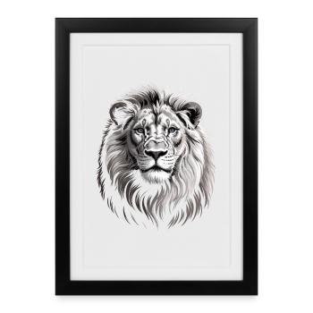 Tête de lion - Affiche encadrée (27 × 37 cm) - noir - Devant