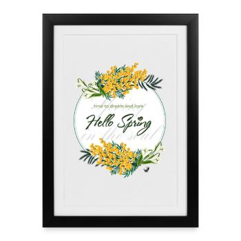 Mimosa and spring bells. Hello spring - Framed poster (27 × 37 cm) - black - Front