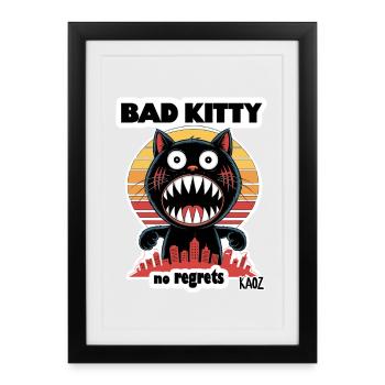 Bad Kitty : Pas de regrets Coucher de soleil rétro - Affiche encadrée (27 × 37 cm) - noir - Devant