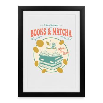 Livres et matcha : un moment zen Lecture à la goutte - Affiche encadrée (27 × 37 cm) - noir - Devant