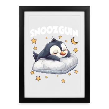 Snoozguin Penguin Pajama Morning Grouch Late Riser - Framed poster (27 × 37 cm) - black - Front