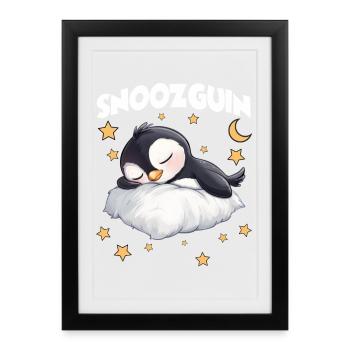 Snoozguin Penguin Pyjama Matinal Fatigué - Affiche encadrée (27 × 37 cm) - noir - Devant