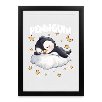 Pennguin Pinguin Pyjama müde Morgenmuffel Langschl - Affiche encadrée (27 × 37 cm) - noir - Devant