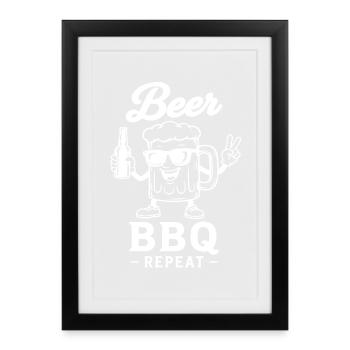 BEER BBQ REPEAT Grilling Beer Graphic - Framed poster (27 × 37 cm) - black - Front