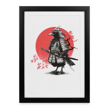 Corbeau Samouraï en armure - Affiche encadrée (27 × 37 cm) - noir - Devant
