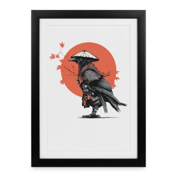 Samurai Crow in Red Moon - Framed poster (27 × 37 cm) - black - Front