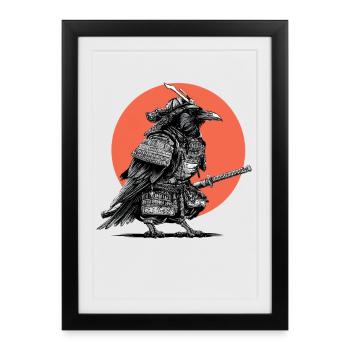 Corbeau Samouraï en armure - Affiche encadrée (27 × 37 cm) - noir - Devant