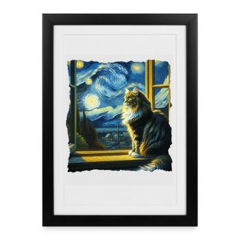 Maine Coon Starry Night - Framed poster (27 × 37 cm) - black - Front