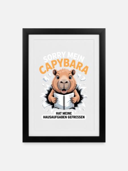 Capybara Hausaufgaben - Gerahmtes Poster (27 × 37 cm) - Schwarz