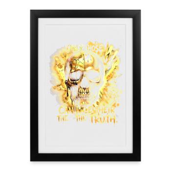 Art de rue Skull Graffiti Art Crâne Or - Affiche encadrée (27 × 37 cm) - noir - Devant