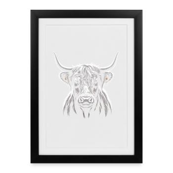 Illustration de la tête de bétail des Highlands - Affiche encadrée (27 × 37 cm) - noir - Devant