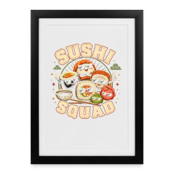 Troupe de sushi Cuisine japonaise drôle Sashimi Li - Affiche encadrée (27 × 37 cm) - noir - Devant