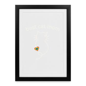 Meilleure maman de chat Couleurs arc-en-ciel Minimaliste au cœur - Affiche encadrée (27 × 37 cm) - noir - Devant