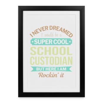 Fierté d'un concierge d'école super cool - Affiche encadrée (27 × 37 cm) - noir - Devant