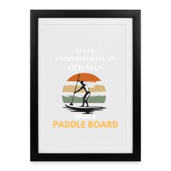 Le vieux avec une planche à pagaie - Affiche encadrée (27 × 37 cm) - noir - Devant