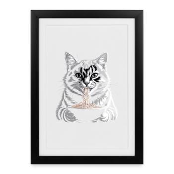 Le chat mange des ramen - Affiche encadrée (27 × 37 cm) - noir - Devant