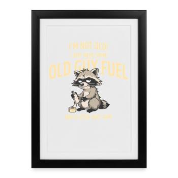 Grumpy Raccoon Old Guy Fuel Tee - Gerahmtes Poster (27 × 37 cm) - Schwarz - Vorne