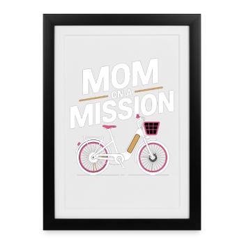 Maman en mission Maman à vélo - Affiche encadrée (27 × 37 cm) - noir - Devant