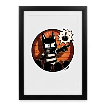 Affrontement de micro chat sur scène - Affiche encadrée (27 × 37 cm) - noir - Devant